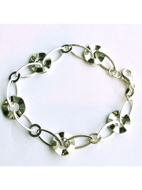 Sterling silver link disc bracelet paperclip link